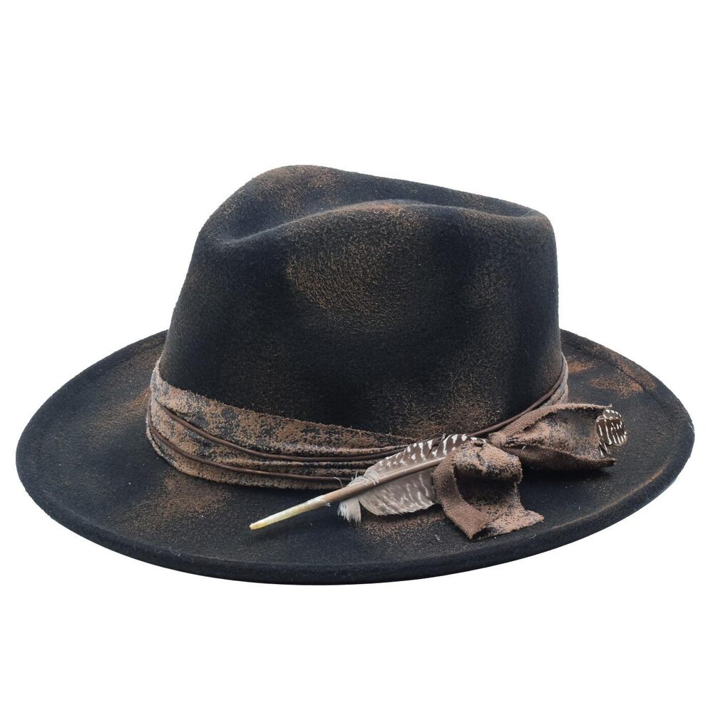 3522 & Fedora Hats Vintage Wide Brim Felt Panama Rancher Hat Black